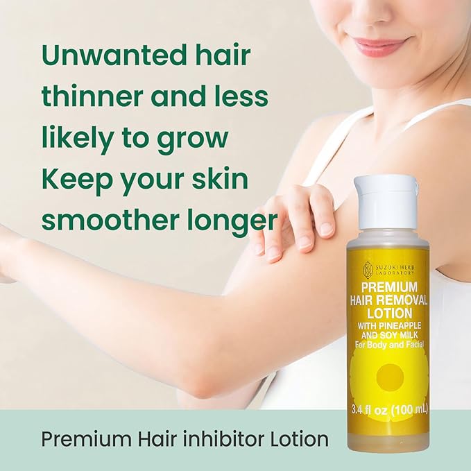 Coffret Premium Crème Dépilatoire et Lotion Inhibitrice de Pilosité à l'Ananas et au Lait de Soja (Pour Peaux Sensibles, Convient aux Enfants)